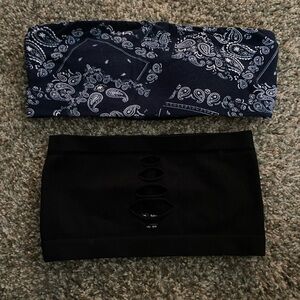 Girls Blue Bandana Print Padded Top.    Black non padded top.